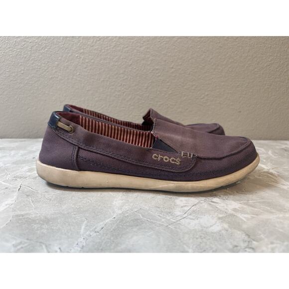 Crocs Loafers Womens 7 Purple Walu Canvas‎ Slipper Slip On Walking Comfort Shoes - Picture 2 of 9